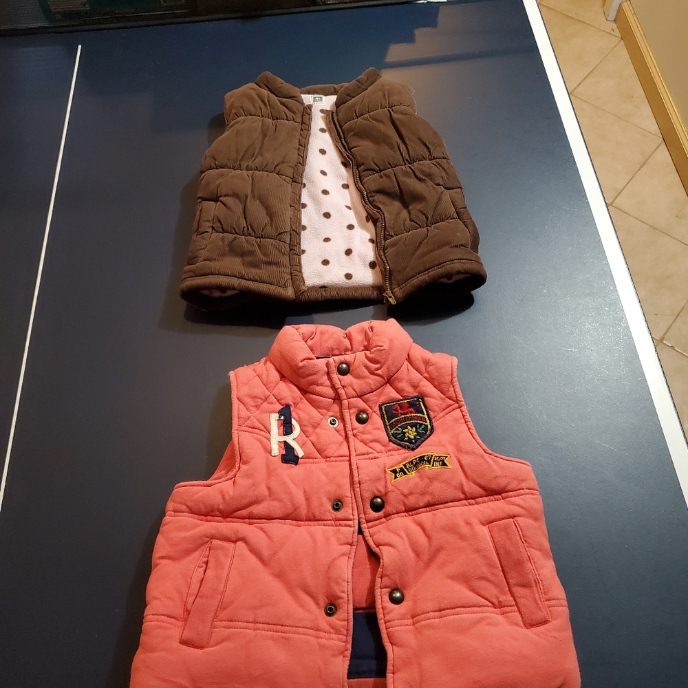Ralph Lauren & Carters Girls Vests Fleece Lined Size S & Size 4T
